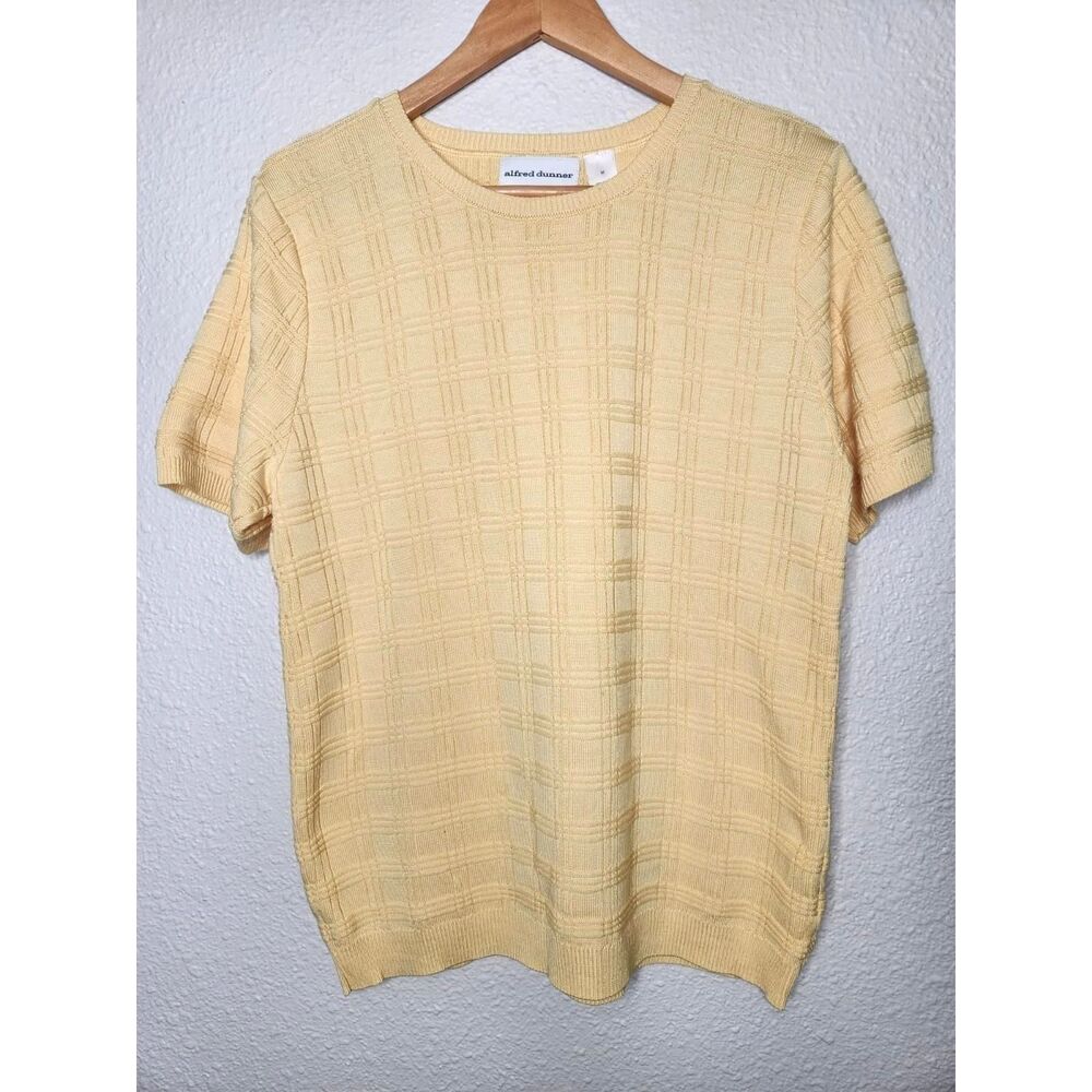 Alfred Dunner Soft Yellow Textured Sweater Short Sleeve Women's Size M